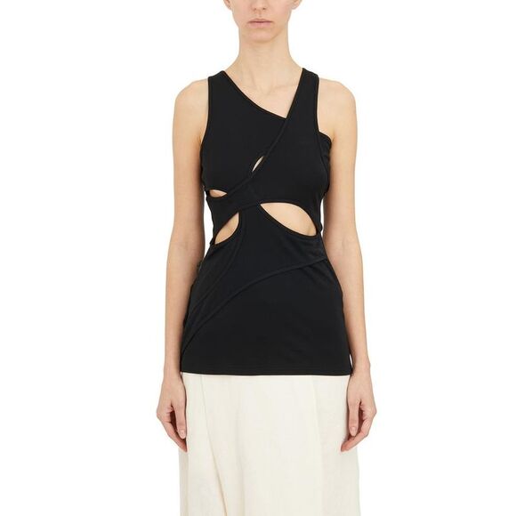 YEHUAFAN Asymmetrical Cut-Out Tank Top Women BLACK T-Shirts & Tops